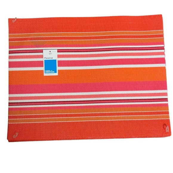 Room Essentials Indoor Outdoor Placemats Set of 8 Woven Vinyl Tangerine Rainbow - Picture 1 of 8